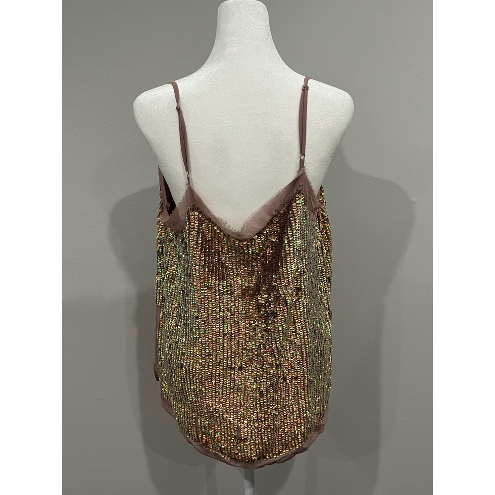 Sparkling ASOS Sequin Cami Top‎ Pink Mauve V Neck Spaghetti Strap Women size 8 - Picture 3 of 8